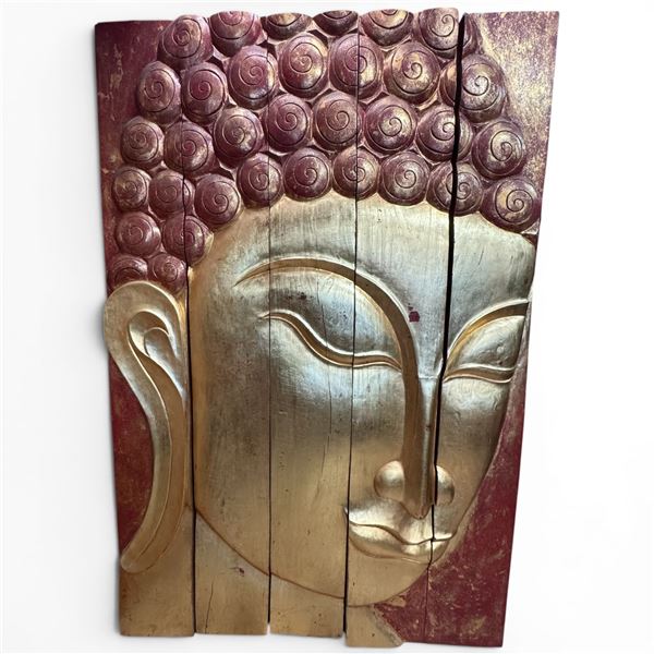 Gorgeous Vintage 5 Panel  "Serenity Buddha" Wall Installation - Hand Carved and Painted - Total mesu