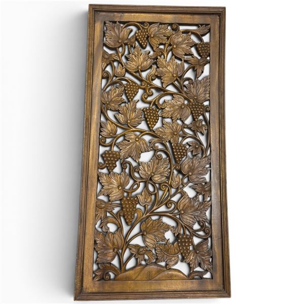 Carved Wood "Grape Vine & Leaf" Wall Panel - 19" x 39"