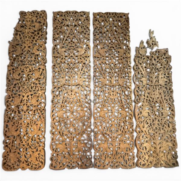 4 Hand Carved Thai Wood Wall Panels - 2 have damage (