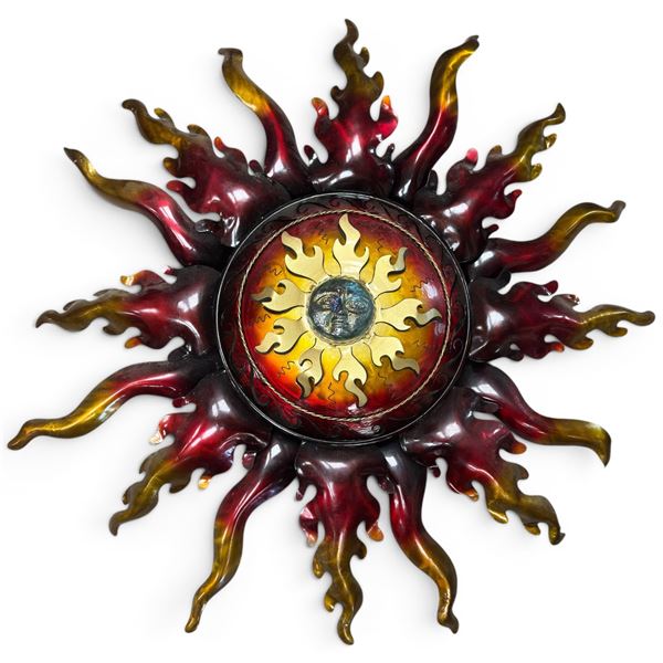 Large Metal Sun Light Fixture - 29" Diameter - Light needs repair