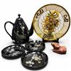 Image 1 : Gold Filigree Metal with Cloisonne Dragon Plate, Mini Teapot with Saucers & 2" Water Buffalo Figurin