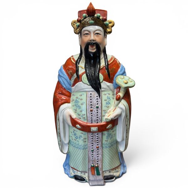 Chinese Porcelain Lu Xing - Deity of Prosperity and Status - 6" x 8" x 18" tall