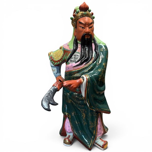 Chinese Porcelain Guan Yu -  Lord Warrior General - 6" x 8" x 17" tall