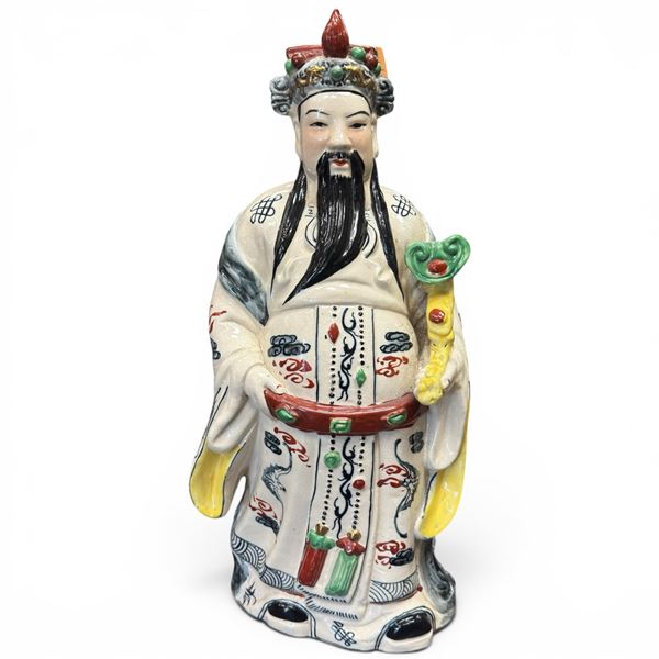 Chinese Porcelain Lu Xing - Deity of Prosperity and Status - 5" x 7.5" x 17" tall