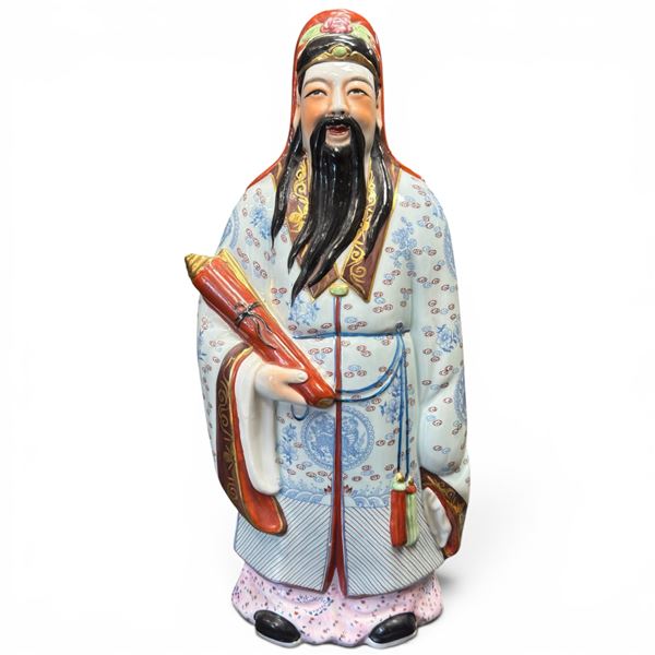 Chinese Porcelain Fu Xing - Deity of Good Fortune & Happiness - 6" x 8" x 18" tall