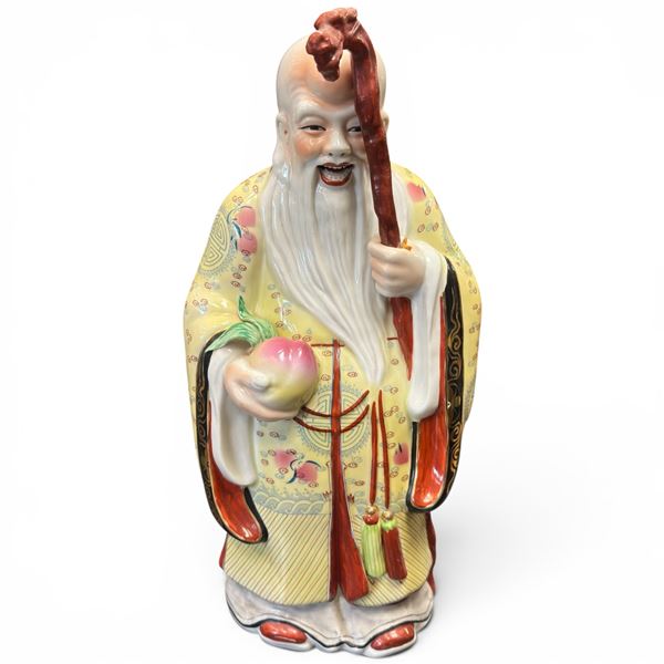 Chinese Porcelain Shou Lao - Chinese Taoist God of Longevity - 6" x 8" x 18" tall