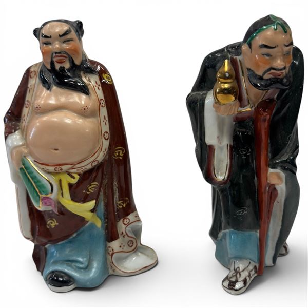 2 x 1980s Chinese Porcelain "Immortals or Wise Men" Figurines -  8" tall x 3" diameter