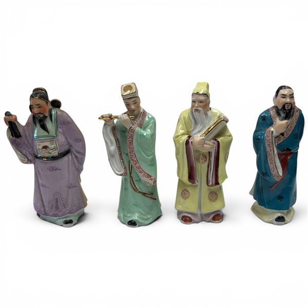 Group of 4 Chinese Porcelain Dietic Figures - 8" tall x 3" diameter