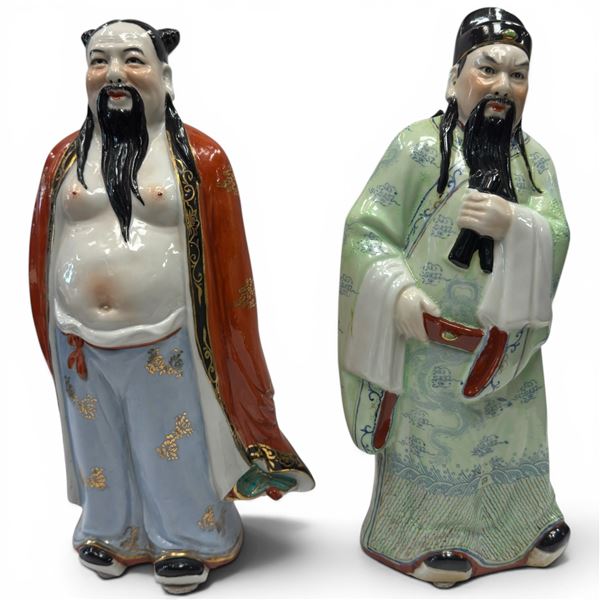2 Chinese Porcelain Ba Xien Immortals Statues - 14" tall x 4" x 6"