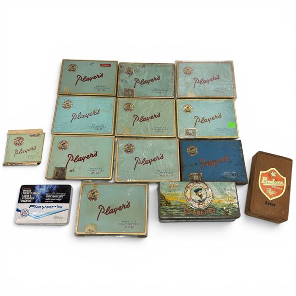 Vintage Metal Player's Cigarette Packs, Wood Pandora Cigar Box and More