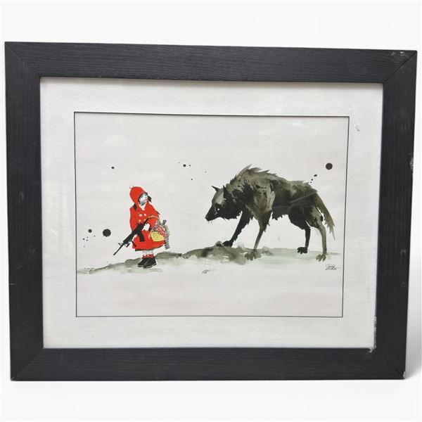 Lora Zombie Framed Art Print "Red Riding Hood" Subversive Grunge Style Watercolor 23.5x19.5"