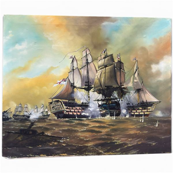 Battle of Trafalgar in the Style of Eduardo De Martino Unframed Painting