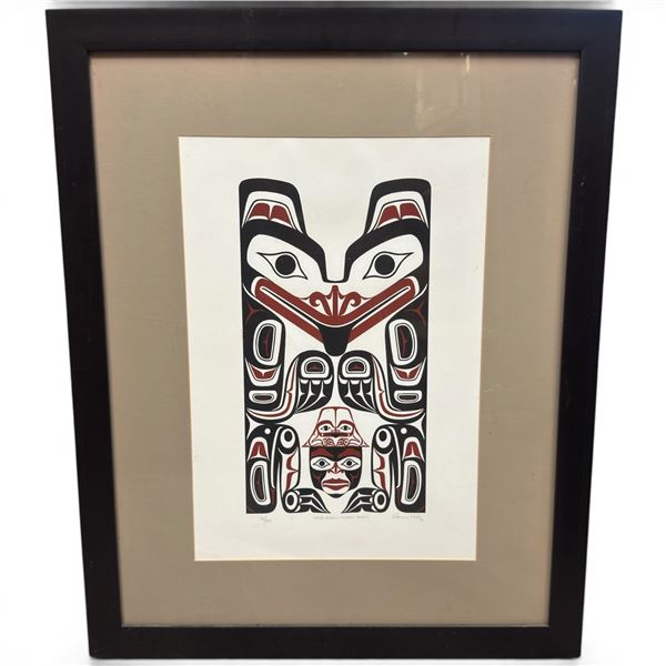 Ltd. Edition Clarence Mills Print  "Haida Bear Human Totem" #36/220 - Frame dimensions" 25" x 31"