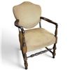 Image 1 : Vintage Wood Arm Chair Reupholstered in Gold Microfibre Fabric