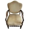 Image 3 : Vintage Wood Arm Chair Reupholstered in Gold Microfibre Fabric