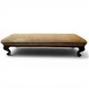 Image 1 : Vintage Wood Long Fireside Footstool Reupholstered in Gold Microfibre Fabric - 14" x 47" x 11" tall