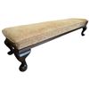 Image 3 : Vintage Wood Long Fireside Footstool Reupholstered in Gold Microfibre Fabric - 14" x 47" x 11" tall