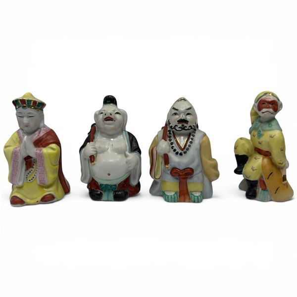 Group of 4 Chinese Porcelain Deity Figures - 7" tall x 3" diameter