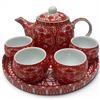 Image 1 : Chinese Red & White Porcelain Ceremonial Tea Set with Tray