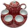 Image 2 : Chinese Red & White Porcelain Ceremonial Tea Set with Tray