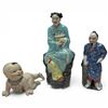 Image 1 : Chinese Bisque Crawling Baby & 2 Porcelain Statuettes - Tallest figurine is 12" tall