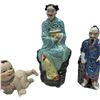 Image 3 : Chinese Bisque Crawling Baby & 2 Porcelain Statuettes - Tallest figurine is 12" tall