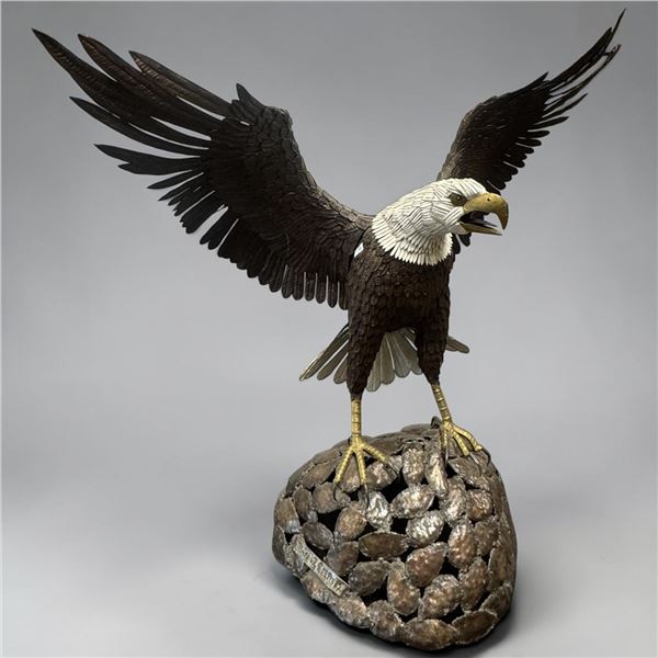 Large Bald Eagle Sculpture Signed Juan J. Celis M.  Wing-to-Wing Span Measures 34-Inch