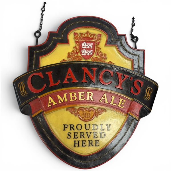 Clancy's Amber All Wood Carved Double Sided Hanging Bar Sign