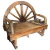 Image 2 : Rustic Wagon Wheel Made Bench: Wooden Plank Seat with Wagon Wheel Back