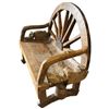 Image 3 : Rustic Wagon Wheel Made Bench: Wooden Plank Seat with Wagon Wheel Back