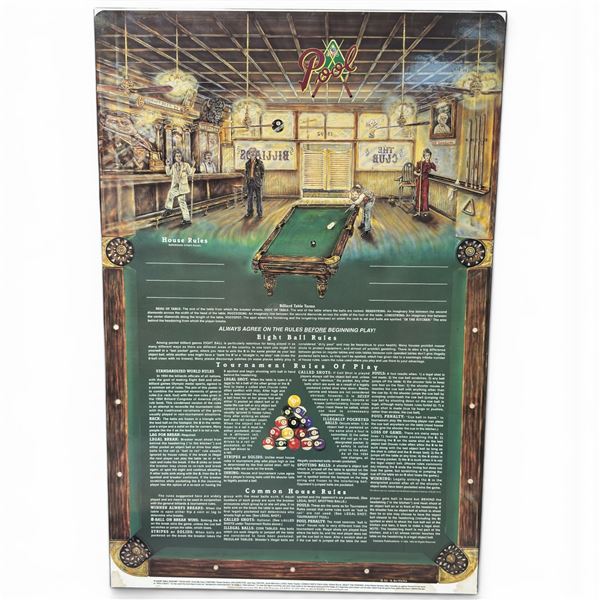 Pool Table Rules Poster on Board 24x36"