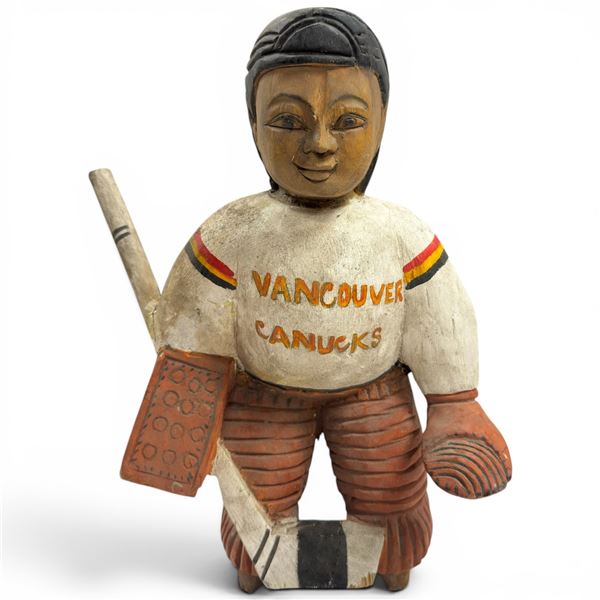 Folk Art Style Carved Vancouver Canucks Goalie 17" Tall