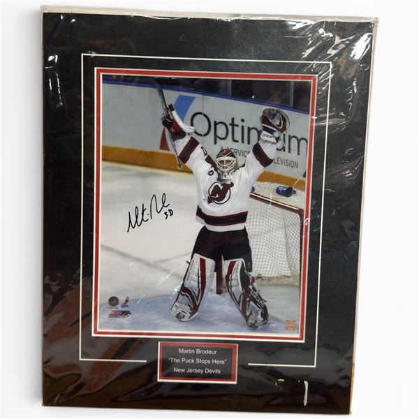 Autographed Martin Brodeur "The Puck Stops Here" New Jersey Devils Photographed 12x15"