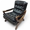 Image 1 : Vintage 1950s Stansberry Mid-Century Modern Tufted Lounge Chair Black Vinyl & Wood Frame