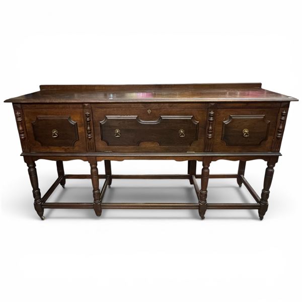 Gibbard Made Solid Walnut Tudor-Style Sideboard on Castors and Key Included