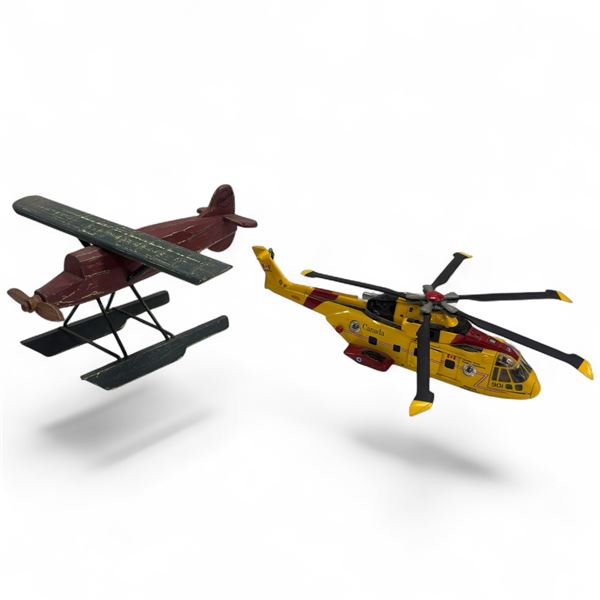 Wood Carved Single Engine Float Plane & NewRay Sky Pilot Agusta EH 101 SAR Helicopter