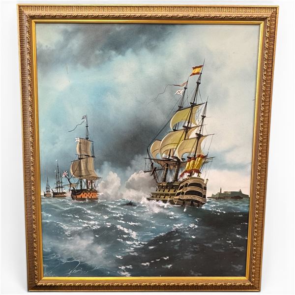 Brig Mercury Attacked by Two Turkish Ships Ivan Aivazovsky Painted Reproduction Gold Frame