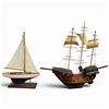 Image 1 : Two Wooden Ships: Santa Maria Lamp  17" Tall and Sloop Rigged Sailboat Model