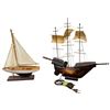 Image 4 : Two Wooden Ships: Santa Maria Lamp  17" Tall and Sloop Rigged Sailboat Model