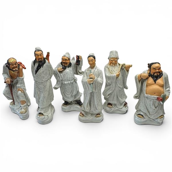 Group of 6 Chinese Porcelain  Statues - Average size is 3" x 4" x 12" tall