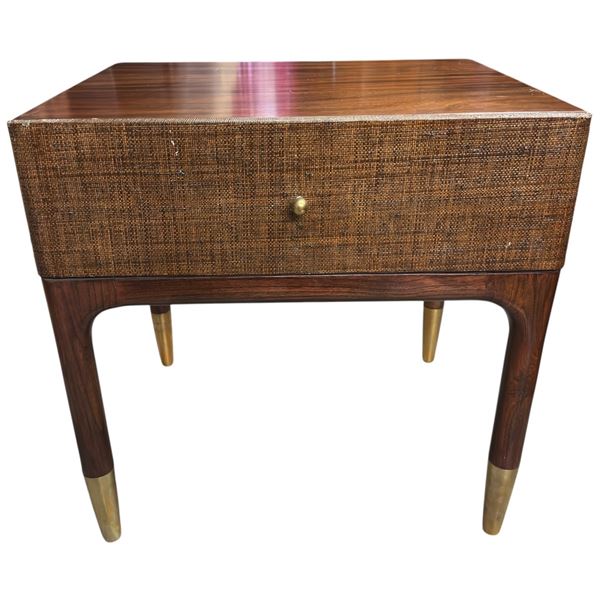 Zane Woven Raffia Nightstand with Brass Cap Feet - 18" x 18" x 22" tall