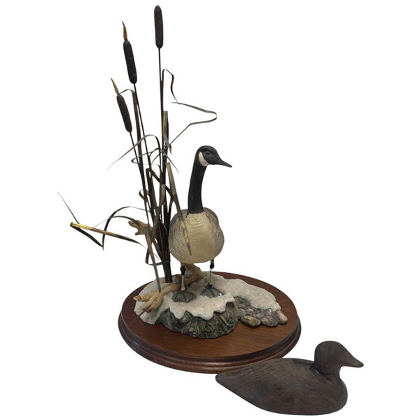Border Fine Arts Ltd. Edition Canada Goose Sculpture by Frank DiVita & Carved Duck (Goose Sculpture 