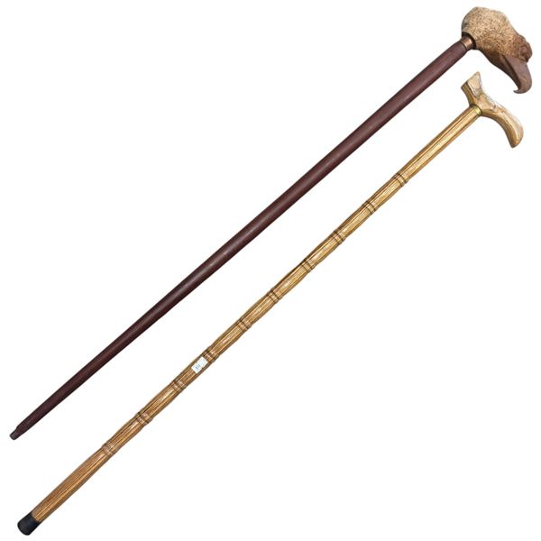 2 Vintage Wood Canes - One with a carved wood Eagle head
