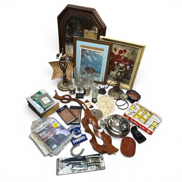 Bin of Assorted Magazines, Books, Silverplate, Decorative Goods and More
