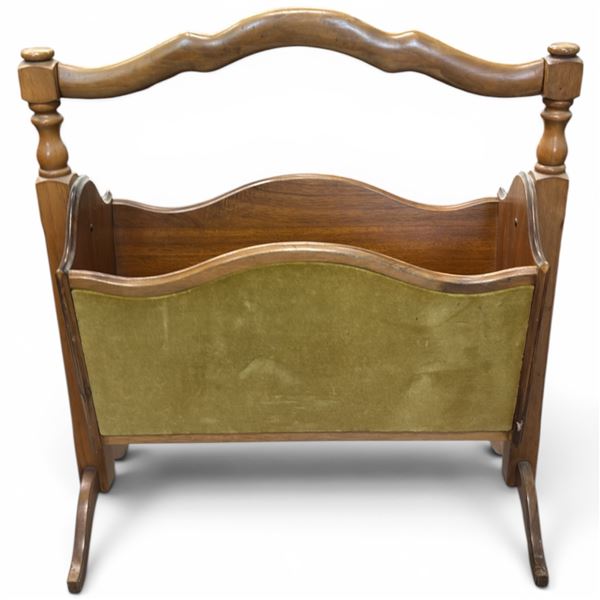 Vintage Maple Magazine Rack with Applied Fabric Front - Generous 9" x 22" x 23" tall at the top of t
