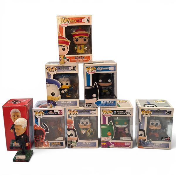 Collection of 7 Funko Pop Vinyl Figures Featuring Marvel, Disney, DC & Anime Icons + 2 Willy Buono