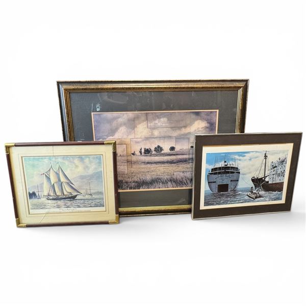 3 Vintage Framed Prints Abstract Landscape Blue Nose II at 1986 World Exposition & Greenpeace