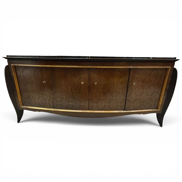 Stunning William Switzer Italian Directoire Style Buffet Cherrywood Veneer Bow Front Marble Top