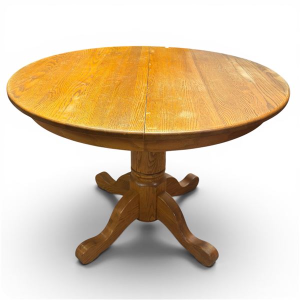 Vintage Oak Pedestal Table with Leaf - 42" diameter without leaf - 32" leaf