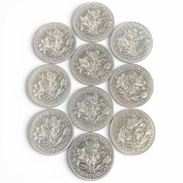 10 Canadian 1970 Manitoba Centennial Dollar Coins - first commemorative nickel dollar issued by the 